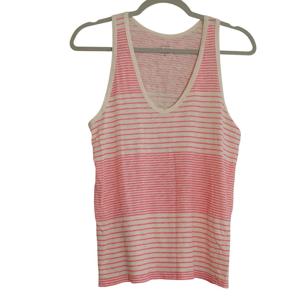 J. Crew Size Medium Tank Top Pink Striped Vintage Cotton Scoop Neck Cotton Soft